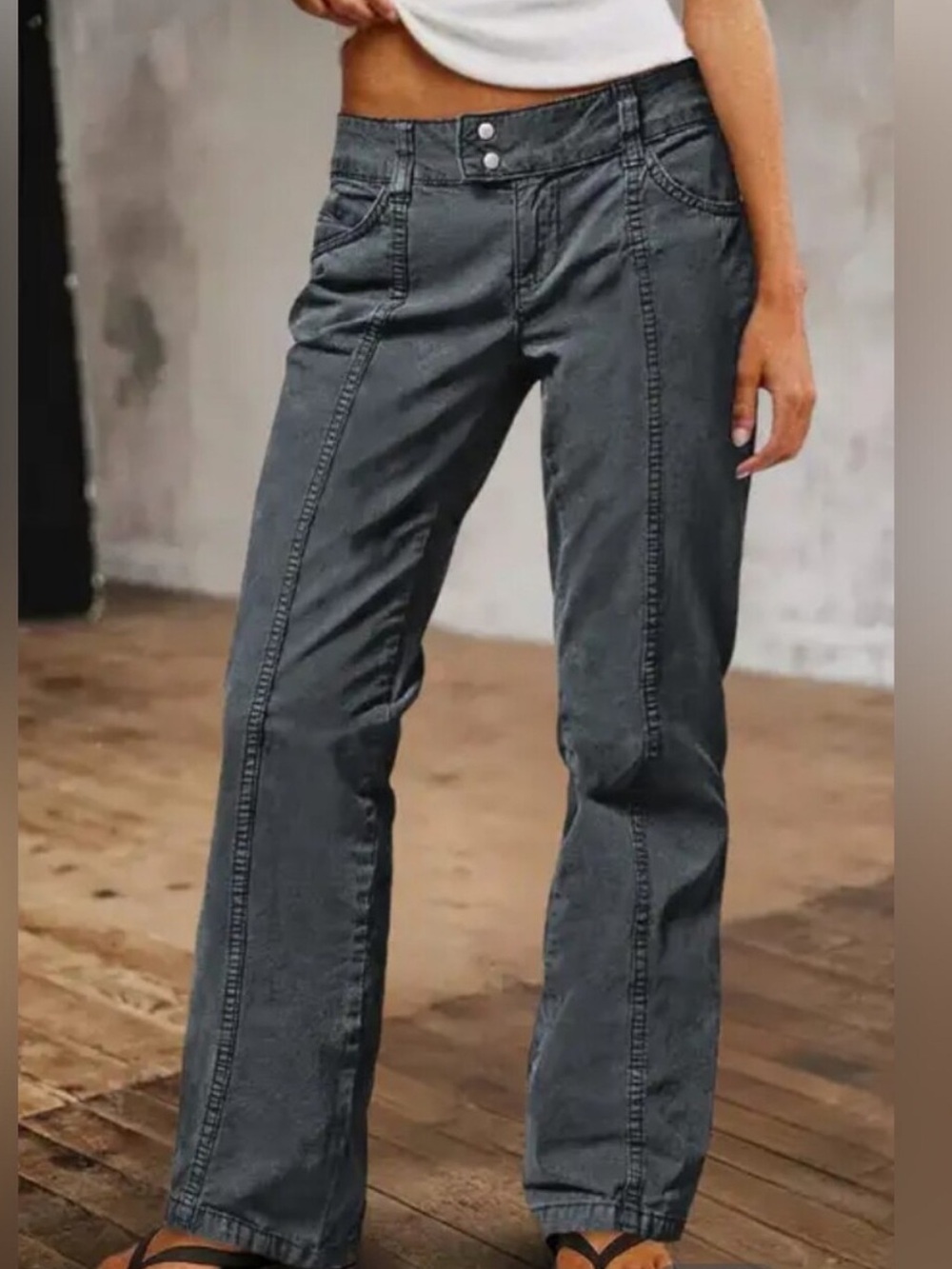 NWT! Flamingals Midrise Front Seam Straight Leg Gray Pants Women's M 29 Stretch